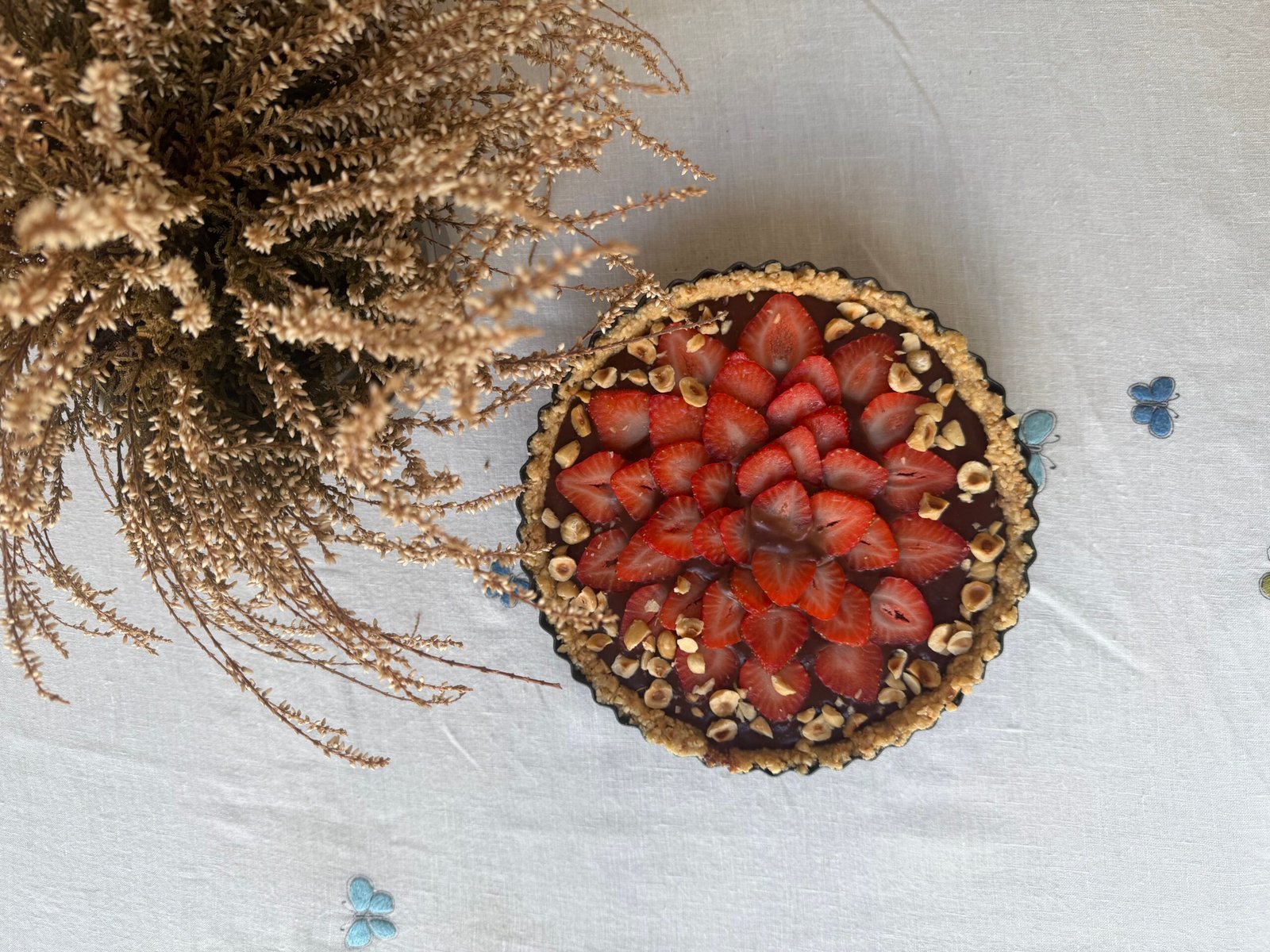 Chocolate-Hazelnut Tart with Strawberries